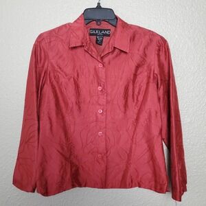 SILKLAND blazer woman red woman siz 10 P  embroidered floral details‎ 100% silk